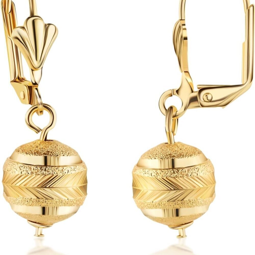 Earrings Gold Plated 10MM Drop Dangle Lever Back Waterproof Tarnish Free